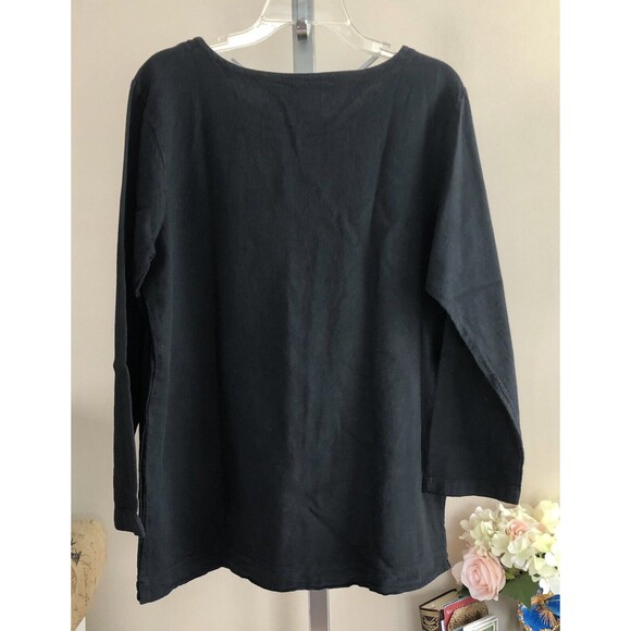 Tunic BlouseMedium Black Log Sleeves WEK WOMAN 100% Cotton two invisible pockets - Picture 4 of 6